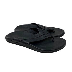 Toms Mens Flip-Flop Thong Sandals Black Leather Comfort Slip Ons 8 EUR 40.5